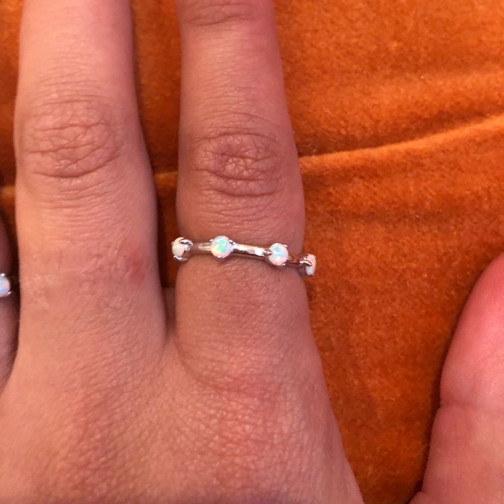 Wwake style silver opal dainty stacking ring